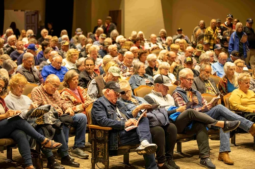 A crowd of people watching a play.